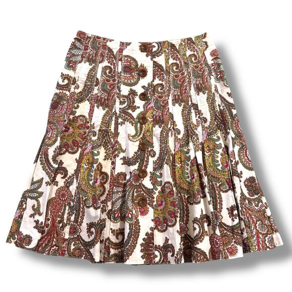 CAbi Womens A Line Midi Skirt Paisley Print Button Accent Beige Red Green Size 8 - Picture 1 of 8